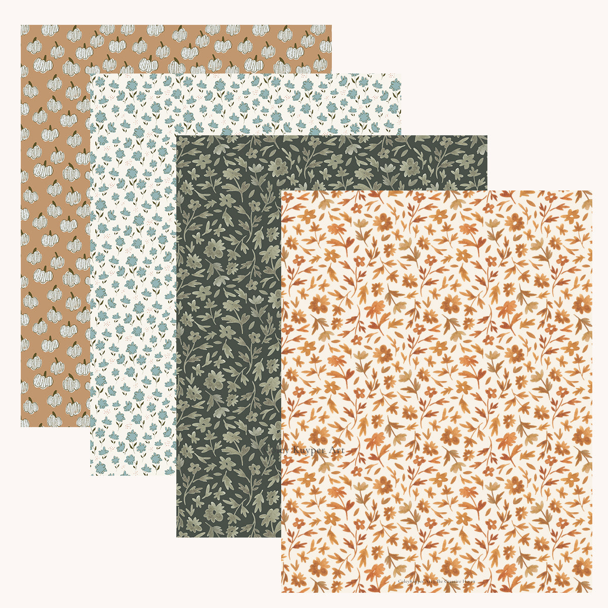 Autumnal Patterned Paper Bundle | Printable Painted Papers for Crafting and Creating | 4 pages
