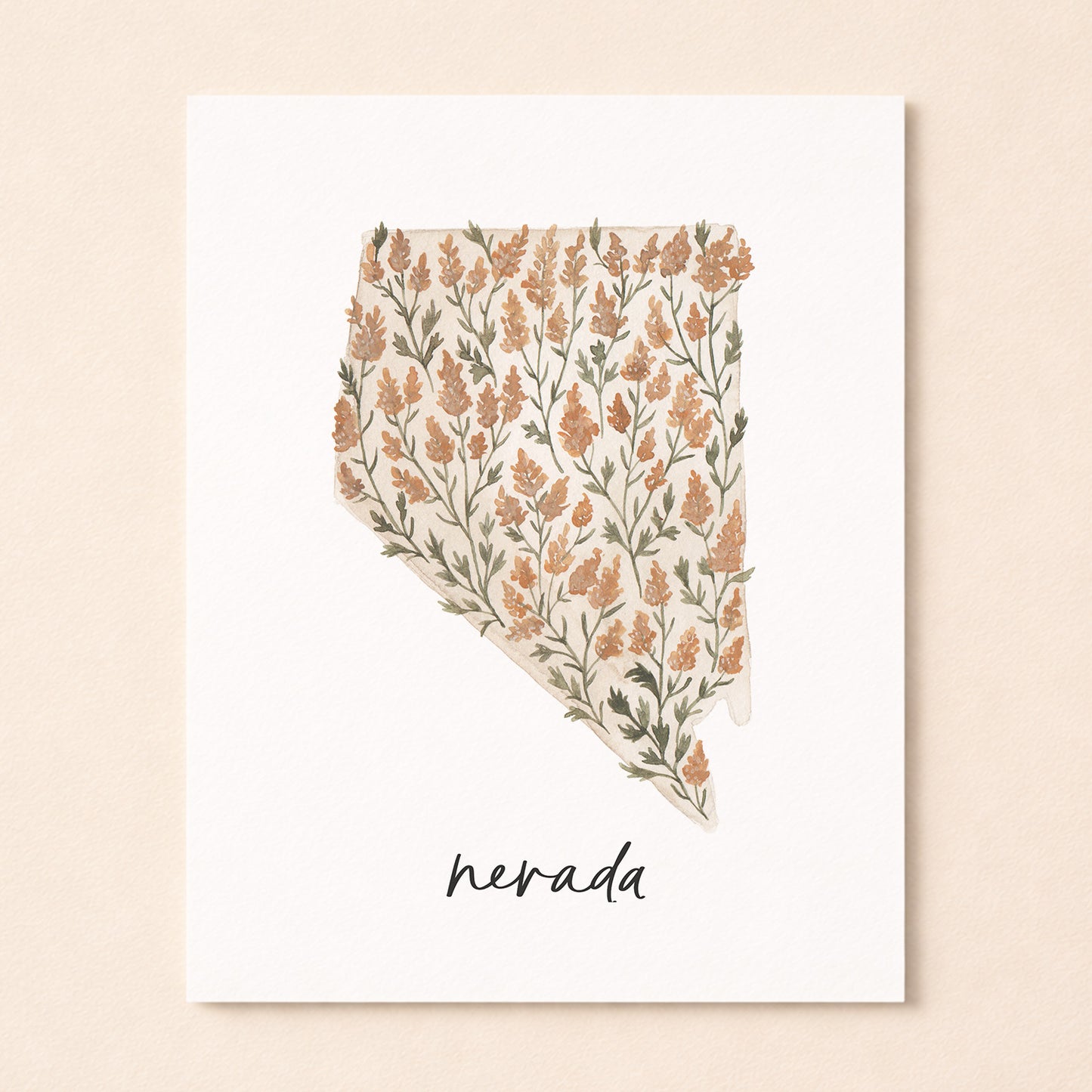Nevada state flower Sagebrush watercolor art print with hand-lettered Nevada underneath on archival paper