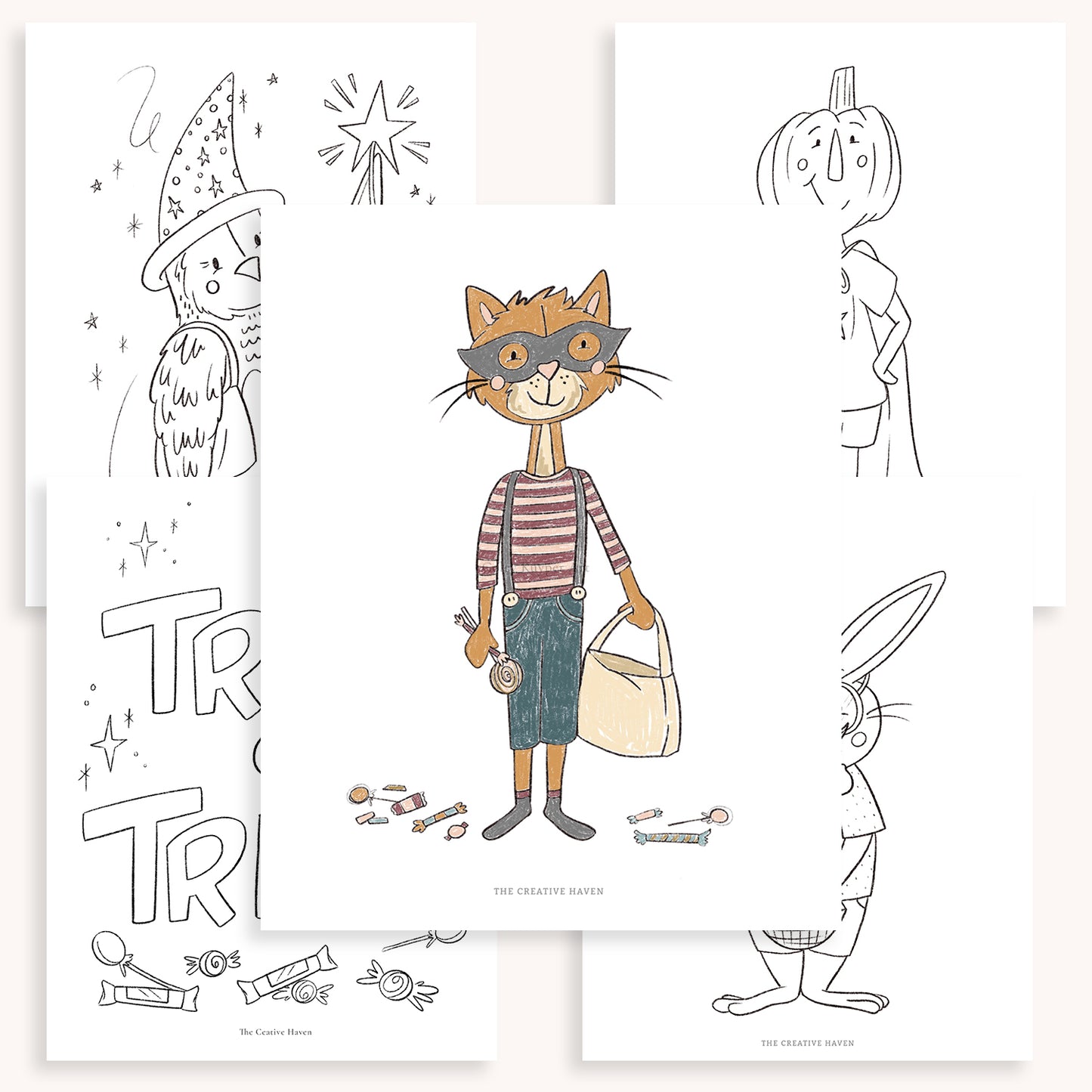 Trick or Treat Friends | Halloween Printable Coloring Page Bundle | 5 Pages Instant Download - Coley Kuyper Art