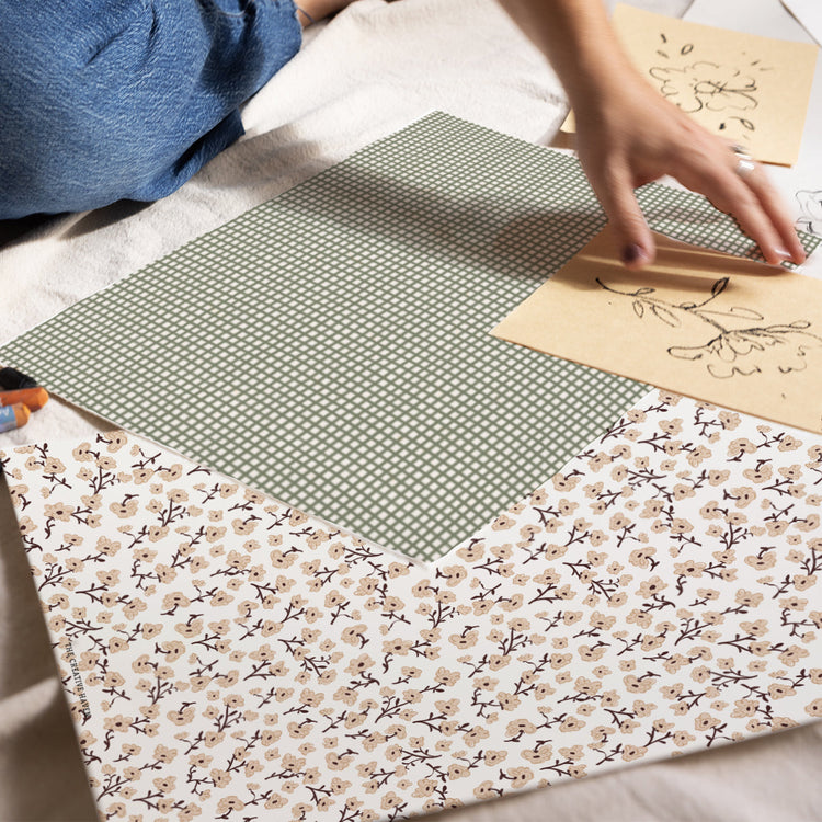 patterned papers on the floor