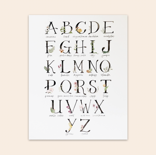 watercolor florals and alphabet large art print