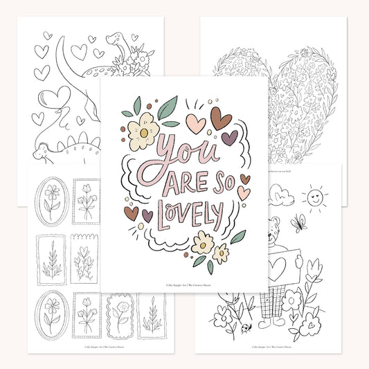 Valentines Day Printable Coloring Page Bundle | 5 Pages Instant Download