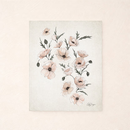 August poppy birth flower watercolor art print in soft neutral tones