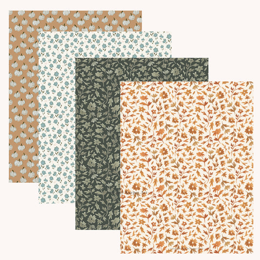 Autumnal Patterned Paper Bundle | Printable Painted Papers for Crafting and Creating | 4 pages