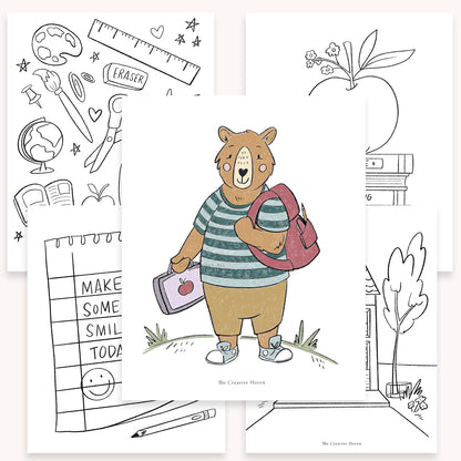 Back to School Printable Coloring Page Bundle | 5 Pages Instant Download