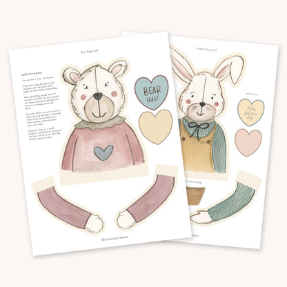 DIY Bear & Bunny Hug Valentine Cards | Printable Valentine Cards - Coley Kuyper Art