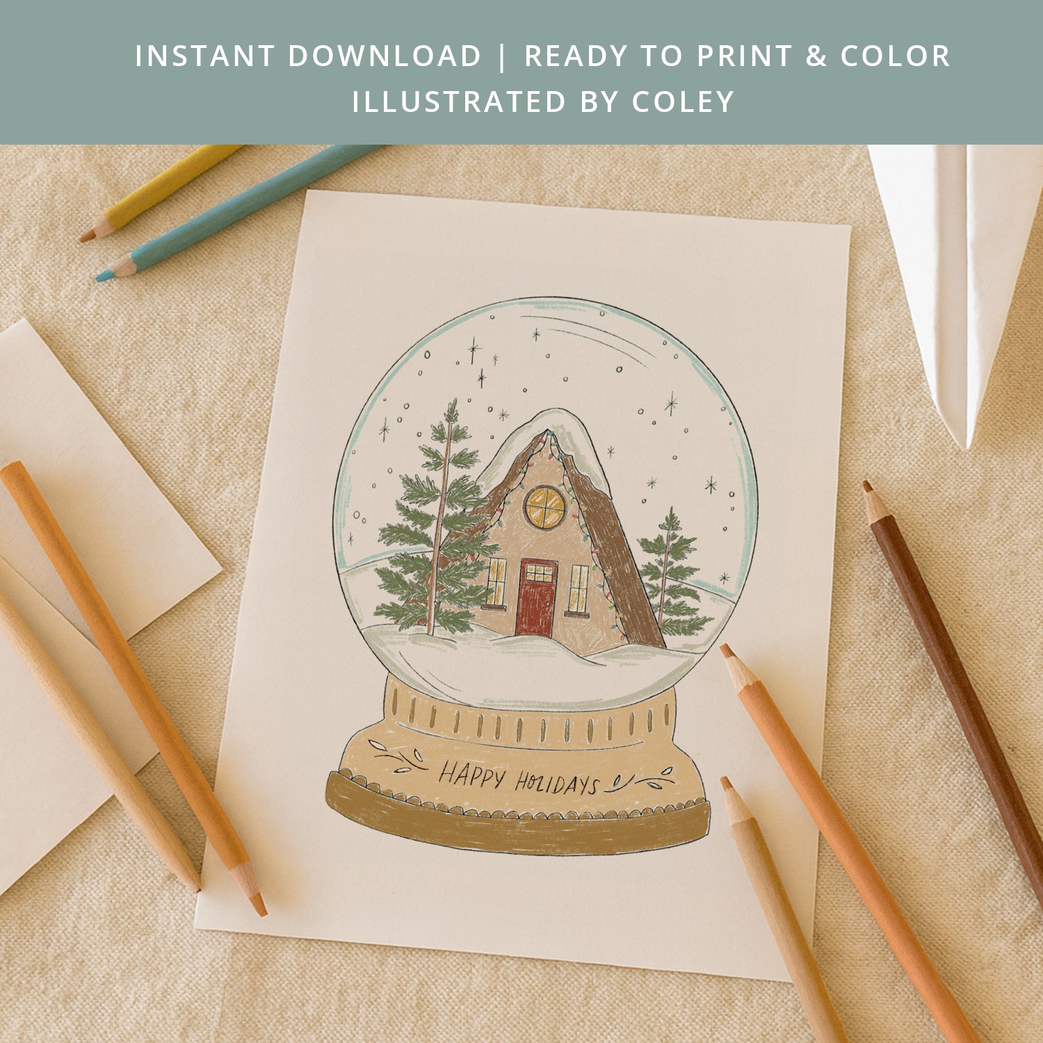 Home for Christmas Printable Coloring Page Bundle | 5 Pages Instant Download - Coley Kuyper Art