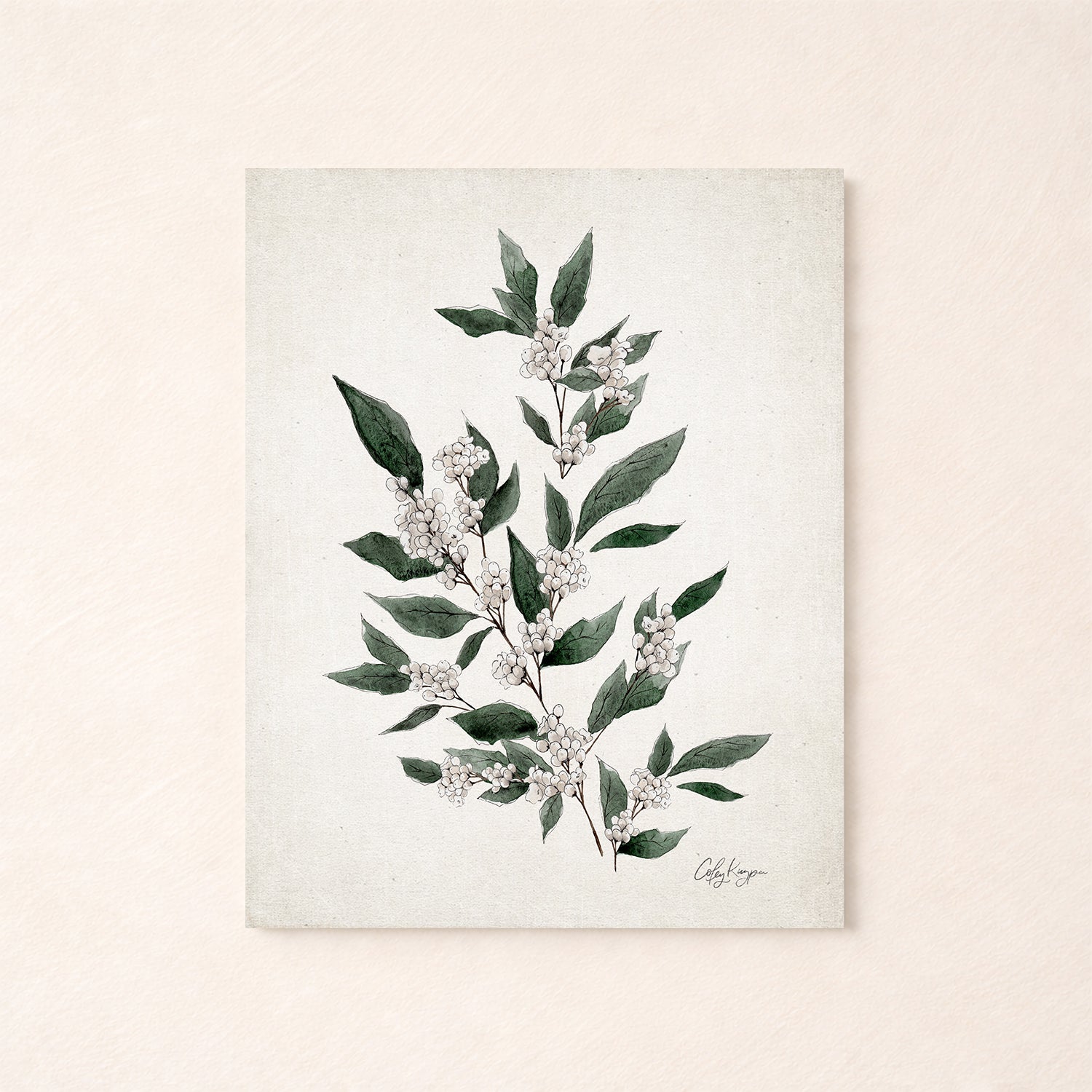 December narcissus birth flower watercolor art print in soft neutral tones