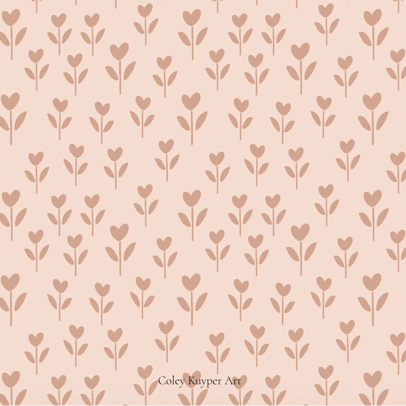 Pattern of small heart shapes on a beige background with 'Coley Kayper Art' branding.