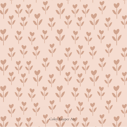 Pattern of small heart shapes on a beige background with 'Coley Kayper Art' branding.