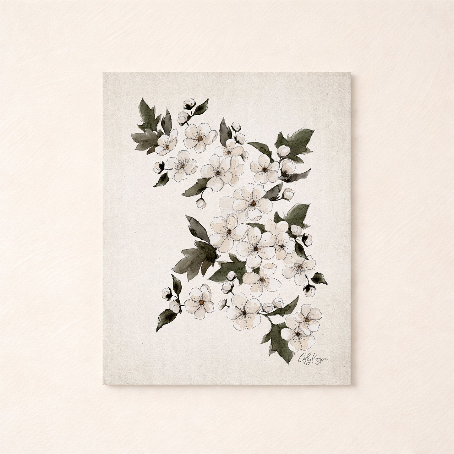 May lily of the valley birth flower watercolor art print in soft neutral tones