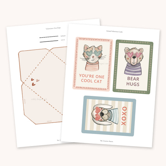 Mini Animal Valentine Cards Printable | Valentine Cards with Matching Envelope
