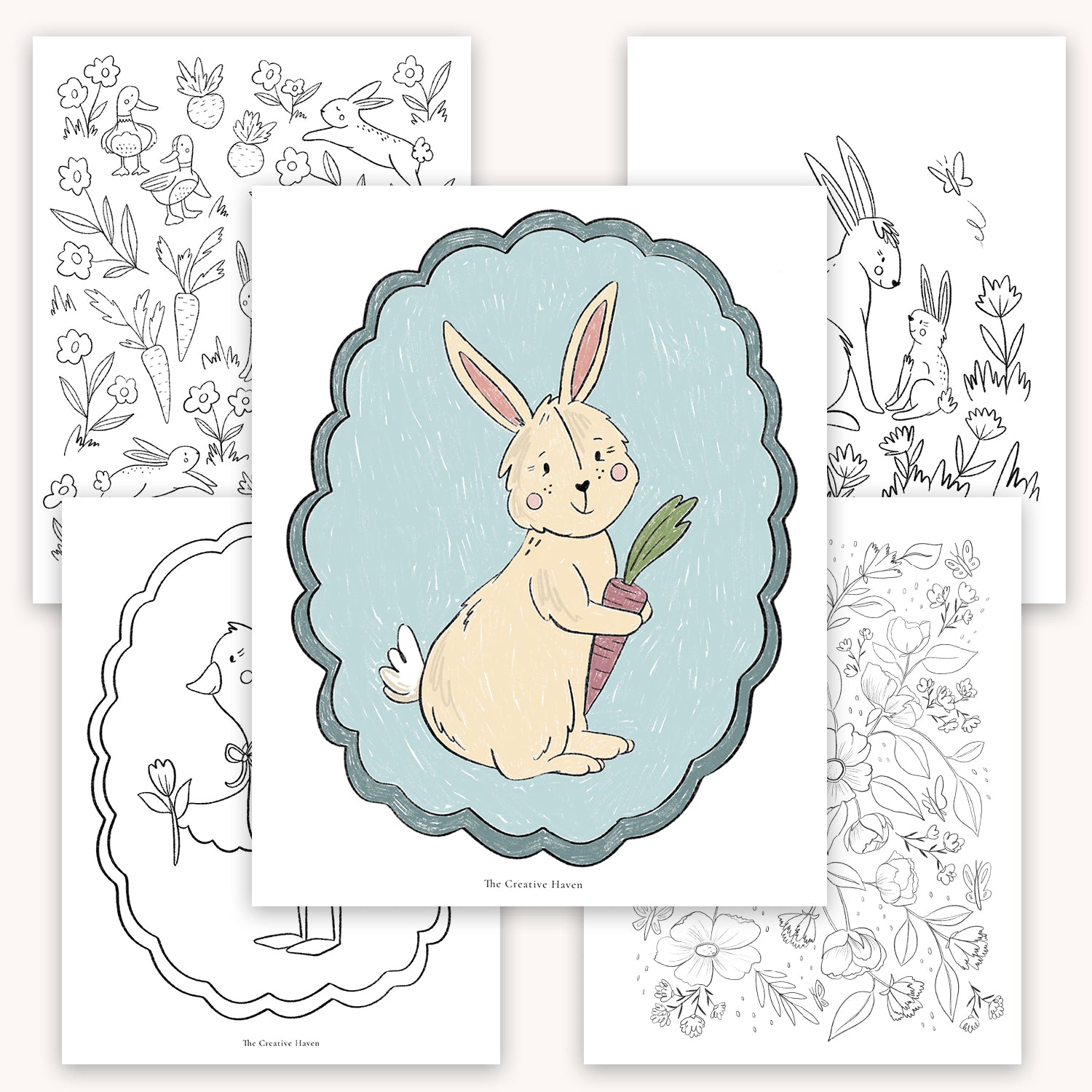 Springtime Easter Printable Coloring Page Bundle | 5 Pages Instant Download - Coley Kuyper Art