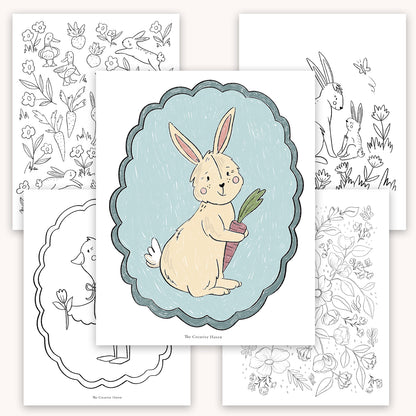 Springtime Easter Printable Coloring Page Bundle | 5 Pages Instant Download - Coley Kuyper Art