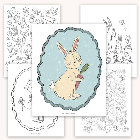 Springtime Easter Printable Coloring Page Bundle | 5 Pages Instant Download - Coley Kuyper Art