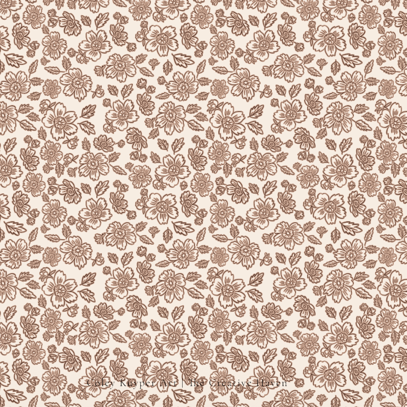 Pattern of small flowers in brown on a beige background
