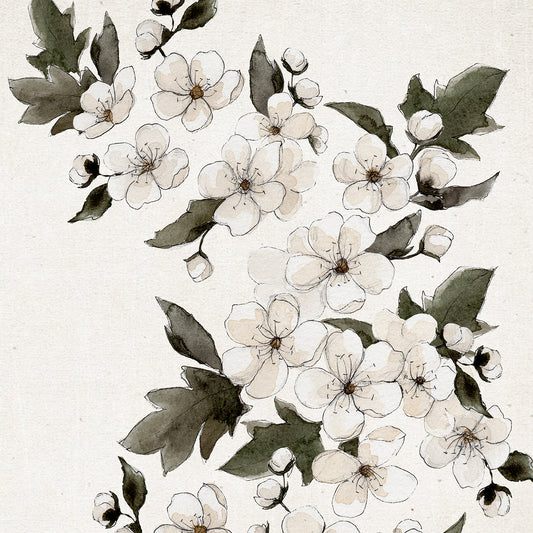 May lily of the valley birth flower watercolor art print in soft white, green and neutral tones