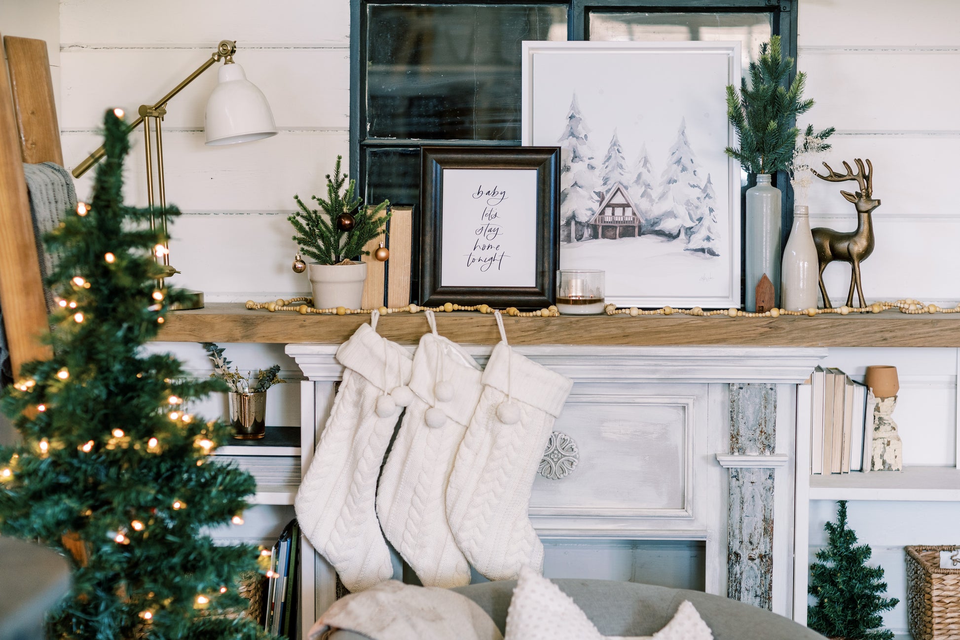 cozy hand lettered wall art print saying baby lets stay home tonight