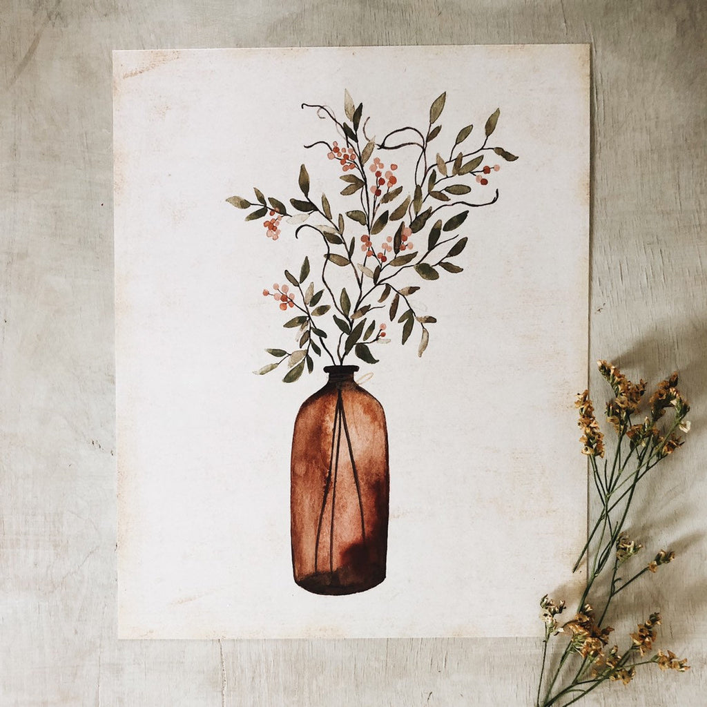 Amber Vase with Fall Berries - Coley Kuyper Art