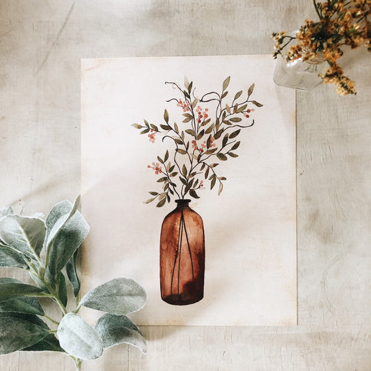 Amber Vase with Fall Berries - Coley Kuyper Art